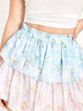 LoveShackFancy rainbow cloud silk skirt XXL